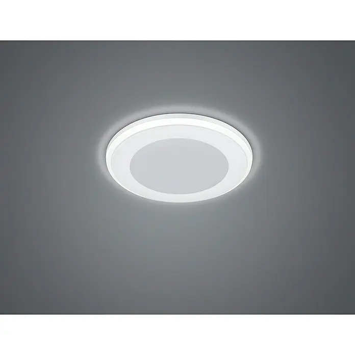 Trio Leuchten LED-Einbauleuchte rund Aura - 5 W, Ø x H: 82 mm x 4 cm, Weiß - Nahaufnahme einer runden, flachen Deckenleuchte mit weißem Rahmen.