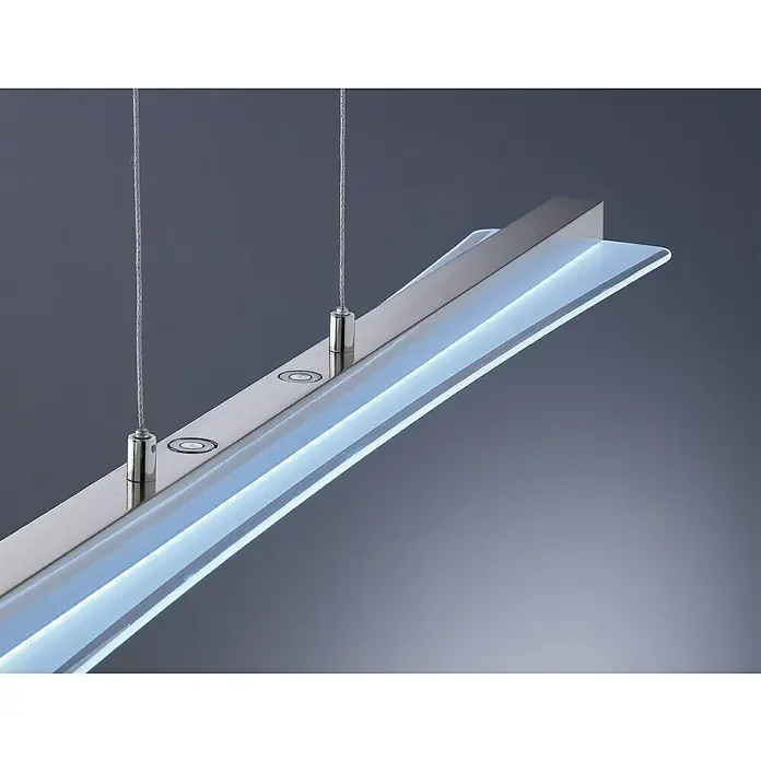 Reality Leuchten LED-Pendelleuchte Smash - 18 W, L x B x H: 12 x 100 x 150 cm, Nickel - Nahaufnahme einer modernen LED-Hängeleuchte mit elegantem Design und energiesparender Beleuchtung für stilvolle Innenräume.