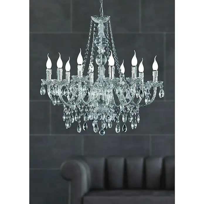 Reality Leuchten Kronleuchter Lüster - 40 W, Chrom, E14, 165 cm, 10 Stk. - Elegantes Kristalllüster mit zehn Kerzen, das luxuriöse Ambiente schafft. Perfekt für stilvolle Wohnräume.