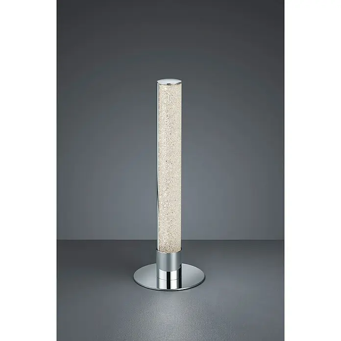 Reality Leuchten LED-Tischleuchte rund Leia - 5 W, Chrom - Moderne Tischleuchte mit zylindrischem Schirm und poliertem Chromfuß. Die Leuchte spendet ein sanftes, stimmungsvolles Licht.