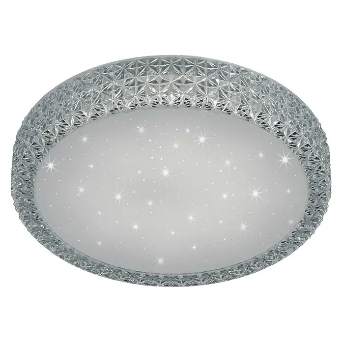 Reality Leuchten LED-Deckenleuchte rund Pegasus - 12 W, Ø x H: 286 mm x 8,6 cm, Weiß - Elegante Deckenleuchte mit Sternenmuster und kristallverziertem Rand für eine stimmungsvolle Beleuchtung im Raum.