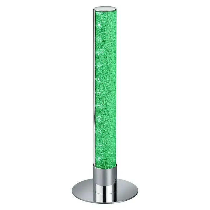 Reality Leuchten LED-Tischleuchte rund Leia - 5 W, Chrom - Dekorative grüne LED-Säule mit Chrom-Akzenten, ideal als stimmungsvolle Beleuchtung für jeden Raum.