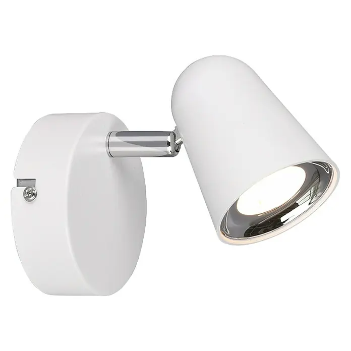 Reality Leuchten LED-Wandstrahler Toulouse - 3 W, L x B x H: 12 x 40 x 15 cm, Weiß, Warmweiß - Eine elegante, weiße Wandleuchte mit verstellbarem Spot und Chromakzenten, ideal für moderne Innenräume.