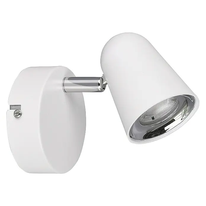 Reality Leuchten LED-Wandstrahler Toulouse - 3 W, L x B x H: 12 x 40 x 15 cm, Weiß, Warmweiß - Diese Abbildung zeigt eine weiße Wandleuchte mit einem verstellbaren Kopf, der das Licht in verschiedene Richtungen lenken kann.