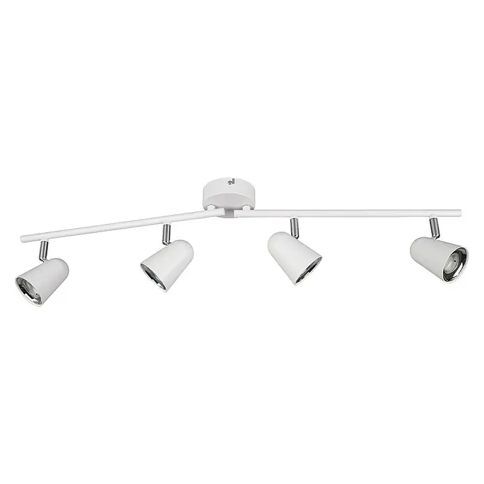 Reality Leuchten LED-Deckenstrahler Toulouse - 3 W, L x B x H: 9 x 78 x 17 cm, Weiß, Warmweiß, Anzahl Leuchtmittel: 4 Stk. - Eine weiße, vierflammige Deckenleuchte mit verstellbaren Strahlern vor einem schwarzen Hintergrund.