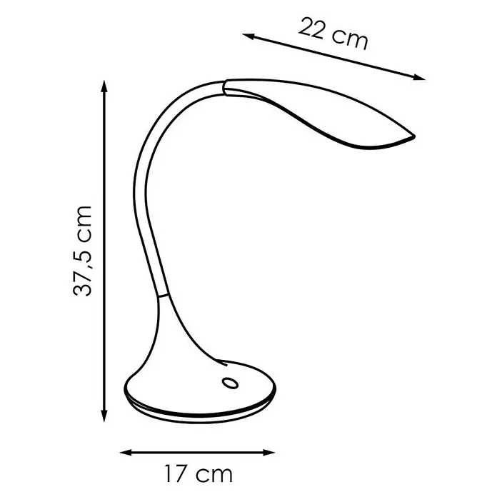 LED-Tischleuchte Wing - 2,5 W, L x B x H: 17 x 17 x 37,5 cm, Weiß, Warmweiß - Die Abbildung zeigt eine elegante Schreibtischlampe mit den Maßen 37,5 cm Höhe, 22 cm Länge des Kopfes und 17 cm Durchmesser des Fußes.