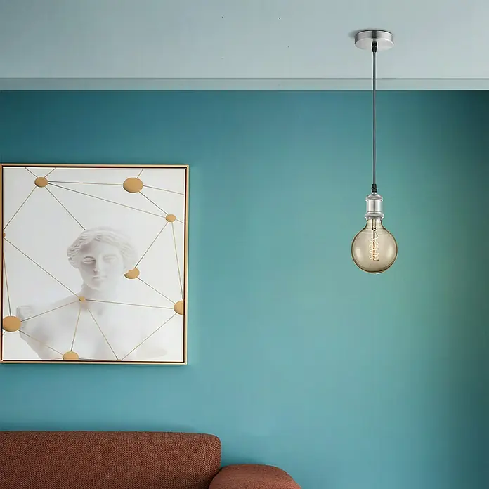 Home Sweet Home Pendelleuchte - L x B x H: 10 x 10 x 109 cm, E27 - Elegante Pendelleuchte mit dekorativer Glühbirne und silbernem Baldachin. Das moderne Design passt perfekt in stilvolle Innenräume.