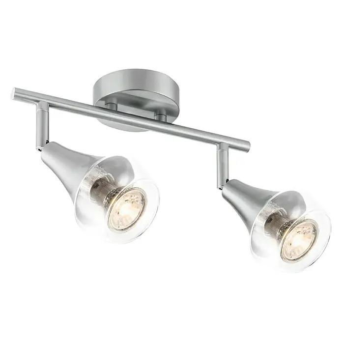 LED-Deckenstrahler Vaya - 5,8 W, L x B x H: 26 x 9 x 16,5 cm, Silber, Warmweiß - Moderne Deckenleuchte mit zwei Strahlern und transparenten Lampenschirmen, ideal für stilvolle Beleuchtung.