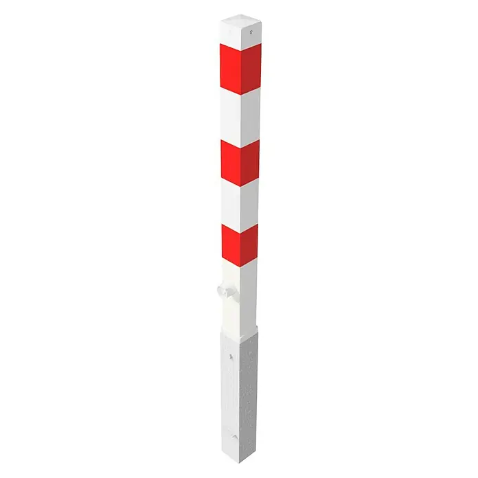 Schake Sperrpfosten - L x B x H: 70 x 70 x 1.400 mm, Stahl, Montageart: Stecken, Dreikantverriegelung, Öse - Weiß-roter Leitpfosten mit rechteckiger Form, dient zur Verkehrsleitung und Markierung von Straßenrändern. Sehr nützlich für die Verkehrssicherheit.