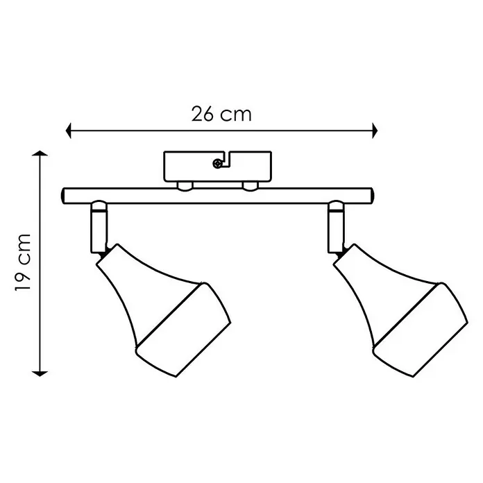 LED-Deckenstrahler Vaya - 5,8 W, L x B x H: 26 x 9 x 16,5 cm, Silber, Warmweiß - Schwarz-weiße Abbildung einer Doppelstrahler-Deckenleuchte mit den Maßen 26 cm Breite und 19 cm Höhe.