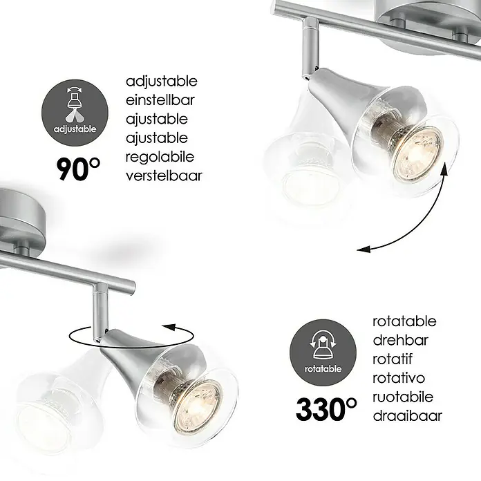 LED-Deckenstrahler Vaya - 5,8 W, L x B x H: 26 x 9 x 16,5 cm, Silber, Warmweiß - Einstellbare und drehbare Leuchte mit 90° bzw. 330° Verstellbereich für optimale Ausrichtung des Lichts.
