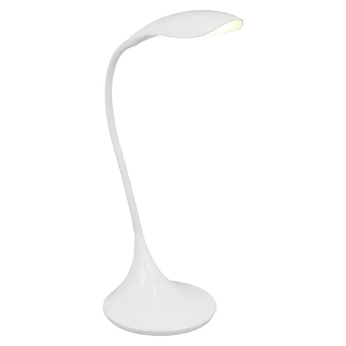 LED-Tischleuchte Wing - 2,5 W, L x B x H: 17 x 17 x 37,5 cm, Weiß, Warmweiß - Elegante weiße Schreibtischlampe mit geschwungenem Design, die sich perfekt für moderne Arbeitsbereiche eignet. Sie spendet helles, fokussiertes Licht.