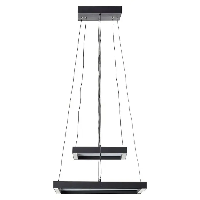 Brilliant LED-Pendelleuchte Icarus - L x B x H: 180 x 50 x 50 cm, Schwarz, RGB - Moderne Hängeleuchte mit zwei rechteckigen Lampenschirmen und schwarzen Kabeln. Elegantes Design für stilvolle Beleuchtung.