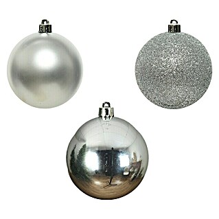 Bolas de Navidad (Diámetro: 6 cm, Plateado, Plástico, 10 ud.)