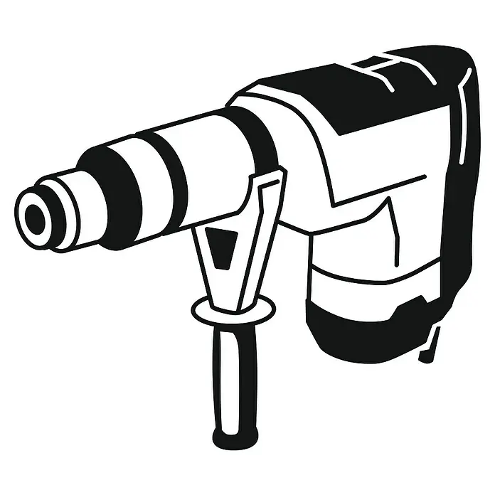 Bosch SDS-Plus-Bohrer- & Meißel-Set - 11 -tlg. - Illustration eines Bohrhammers mit Zusatzhandgriff, ideal für schwere Bohrarbeiten in Beton und Mauerwerk. Leistungsstark und robust.