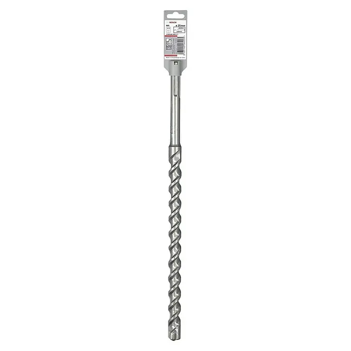 Bosch Broca para hormigón y mampostería -4 - 1 ud., Diámetro de la broca: 25 mm - Primer plano de una broca Bosch SDS-max-8x con un diámetro de 25 mm, ideal para trabajos de perforación pesados en hormigón y mampostería.