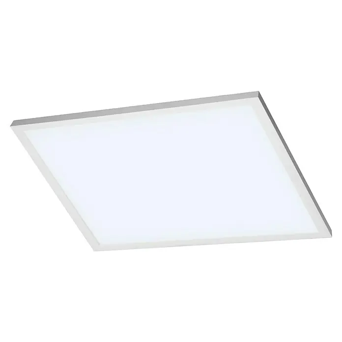 Lavida LED-Panel IP44 - 45 W, L x B x H: 60 x 60 x 6 cm, Weiß, Mehrfarbig - Bild einer quadratischen LED-Deckenleuchte mit weißem Rahmen, die ein modernes und helles Design für Innenräume bietet.