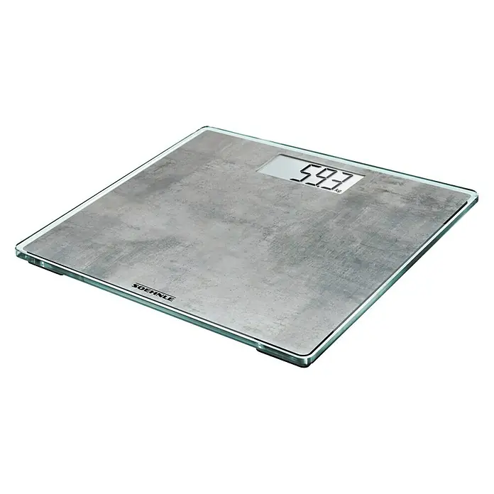 Báscula digital Style Sense Compact 300 - 29 x 29 x 2 cm, Vidrio, Gris hormigón - Báscula de baño digital Soehnle con superficie gris y pantalla LCD que muestra el peso. Ideal para el control de peso.