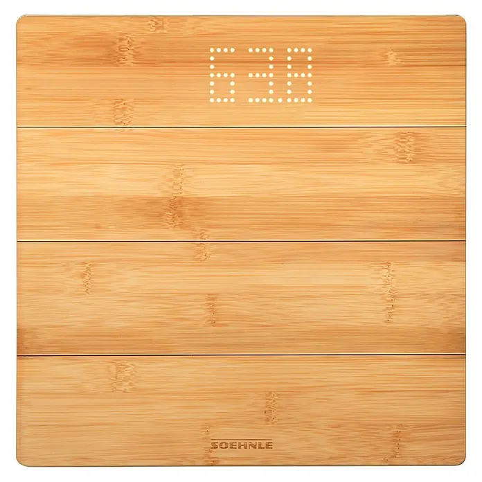 Báscula digital Style Sense Bamboo Magic - 30 x 30 x 3,3 cm, Materiales naturales, Bamboo - Una báscula de cocina de bambú Soehnle con pantalla digital. La báscula muestra el número 6:30 y es muy ligera.