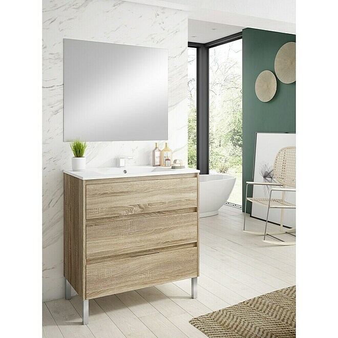 Mueble de lavabo Alexa (L x An x Al: 45 x 80 x 85 cm, Roble)