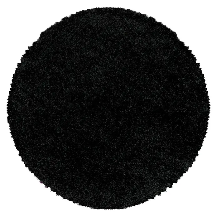 Hochflorteppich Sydney 3000 - Schwarz, Durchmesser: 120 cm, 100% Polypropylen - Nahaufnahme eines runden, schwarzen Mikrofasertuchs mit gezacktem Rand, ideal für die Reinigung empfindlicher Oberflächen.