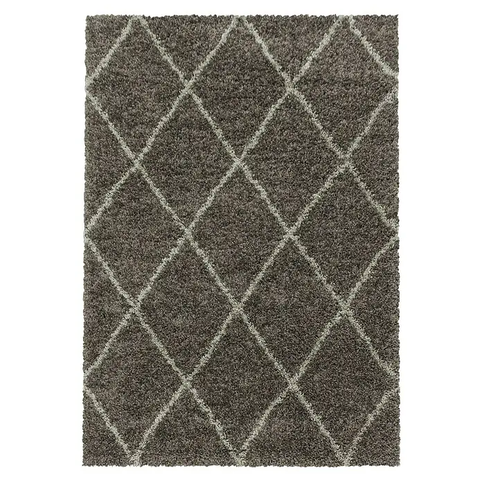 Hochflorteppich Alvor 3401Taupe, 230 x 160 cm, 100 % Polypropylen - Hochflor-Teppich in Grau mit Rautenmuster. Dieser weiche Teppich verleiht jedem Raum Wärme und Stil mit seinem eleganten Design und komfortabler Textur.
