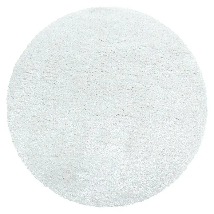 Hochflorteppich Brilliant 4200Snow, Durchmesser: 160 cm, 100% Polyester - Detailaufnahme eines runden, weißen und flauschigen Teppichs, ideal für jeden Raum und sorgt für Komfort und Wärme.