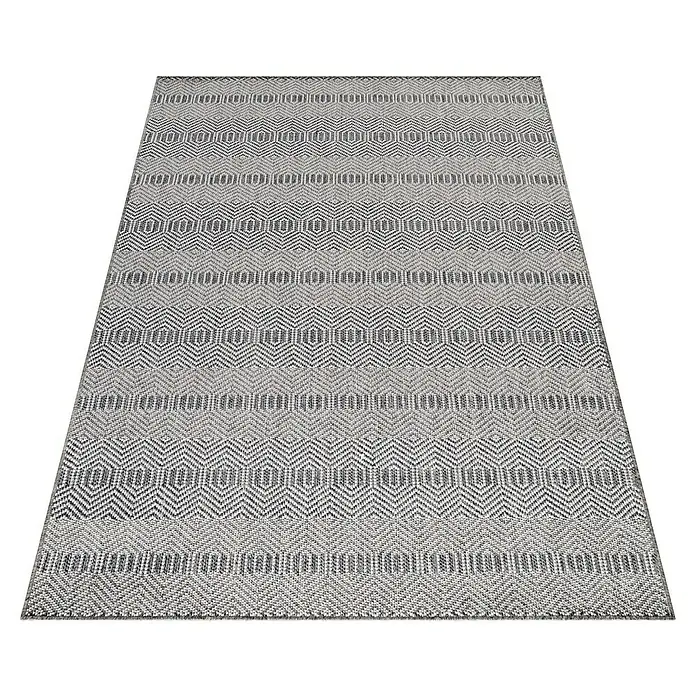 Outdoor-Teppich Aruba 4903 - Grau, 150 x 80 cm, 100% Polypropylen - Ein grauer Teppich mit geometrischen Mustern, der jedem Raum einen modernen Touch verleiht. Er ist robust und pflegeleicht.