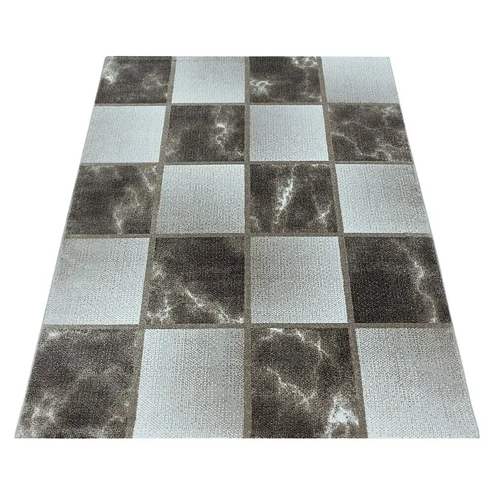 Kurzflorteppich Ottawa 4201 - Braun, 200 x 140 cm, 100% Polypropylen - Schachbrettmuster-Teppich mit einem Mix aus dunklen Marmor- und hellen Stoffquadraten, die eine stilvolle, moderne Optik erzeugen.