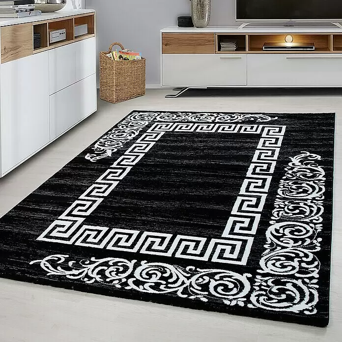 Kurzflorteppich Miami - Schwarz/Weiß, 340 x 240 cm, 100 % Polypropylen - Stimmungsaufnahme
