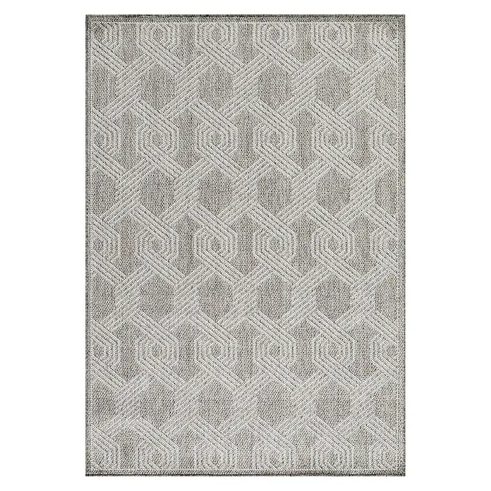 Outdoor-Teppich Aruba 4904 - Grau, 170 x 120 cm, 100% Polypropylen - Grauer Teppich mit geometrischem Muster, ideal für moderne Wohnräume. Strapazierfähig und stilvoll für jeden Raum.