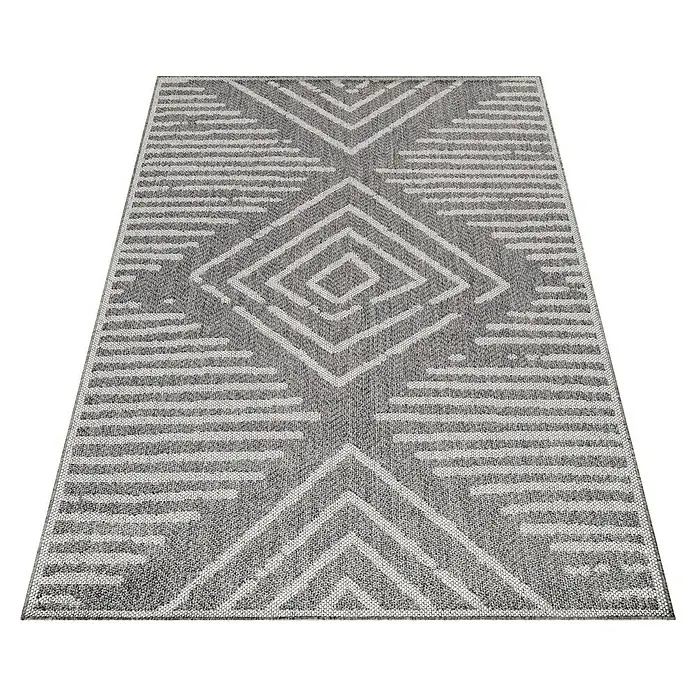 Outdoor-Teppich Aruba 4902Grau, 200 x 140 cm, 100% Polypropylen - Grauer Teppich mit geometrischem Muster, ideal für moderne Wohnräume. Der Teppich sorgt für Wärme und Stil in jedem Zimmer.
