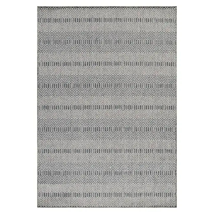 Outdoor-Teppich Aruba 4903 - Grau, 150 x 80 cm, 100% Polypropylen - Gemusterter Teppich mit geometrischem Muster in Grau und Weiß für ein stilvolles Ambiente im Wohnbereich.
