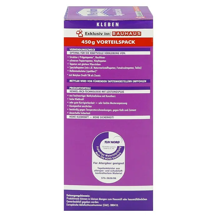 Metylan Tapetenkleister Spezialkleister - 450 g - Abbildung des METYLAN Kleben Exklusiv im Bauhaus 450g Vorteilspack, ein hochwertiger Tapetenkleber für verschiedene Tapetenarten.