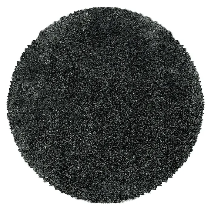 Hochflorteppich Fluffy 3500 - Grau, Durchmesser: 200 cm, 100 % Polypropylen - Schwarzer, runder Shaggy-Teppich mit weicher Textur und dichter Oberfläche, ideal für Wohnzimmer oder Schlafzimmer, bietet Komfort und Stil.