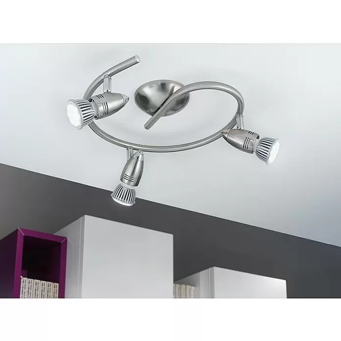 Eglo LED-Deckenstrahler MAGNUM-LED - 9 W, L x B x H: 25,5 x 0 x 295 cm, Nickel-matt/Chrom, 3 Stk. - Gebürsteter Nickel-Deckenstrahler mit geschwungenem Design und drei verstellbaren LED-Spots.