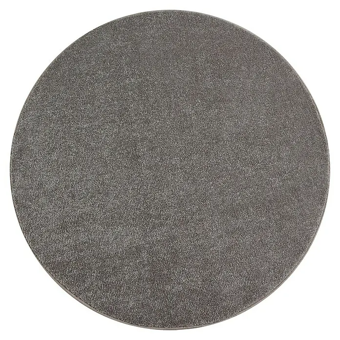 Kurzflorteppich Ata 7000Beige, Durchmesser: 120 cm, 100% Polypropylen - Nahaufnahme eines runden, grauen Teppichs mit einer feinen Textur, ideal für ein gemütliches Ambiente.