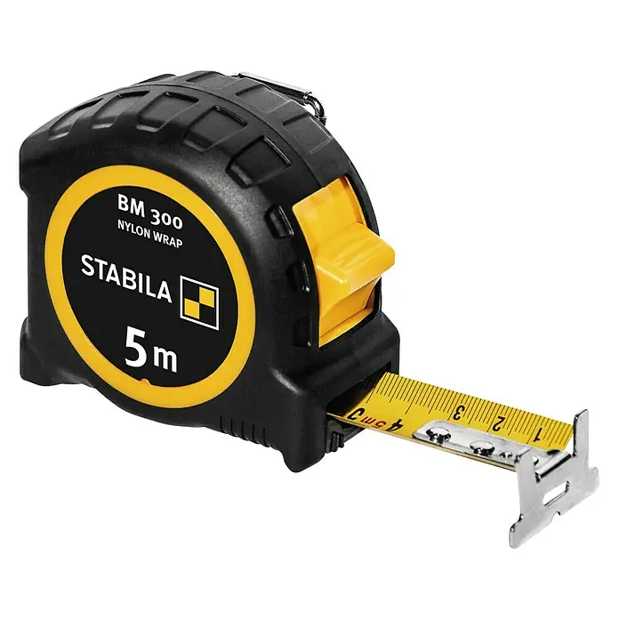 Stabila Taschenbandmaß BM 300 - 5 m - Bandmaß Stabila BM 300 mit Nylonband, robust und präzise für genaue Messungen im Handwerk und Heimwerken.