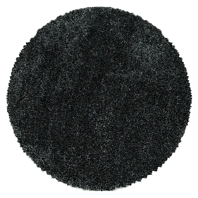 Hochflorteppich Fluffy 3500 - Anthrazit, Durchmesser: 200 cm, 100% Polypropylen - Schwarzer runder Teppich mit hoher Dichte und weicher Textur, ideal für Wohnräume, verleiht Gemütlichkeit und Stil.