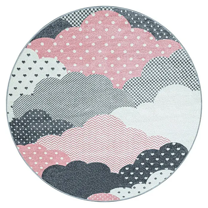 Kinderteppich Bambi 0820 - Pink, Durchmesser: 160 cm, 100 % Polypropylen - Farbenfroher runder Teppich mit Wolkenmuster für ein verspieltes Kinderzimmerambiente. Ein echter Hingucker mit hohem Kuschelfaktor!