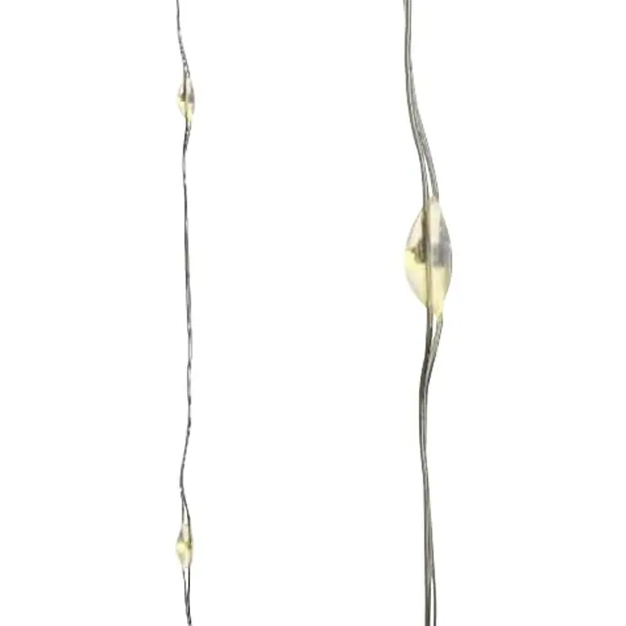 Guirnalda luminosa LED Int - Para interior, Color de luz: Blanco cálido, Número de bombillas: 60 ud., Funciona con pilas, 295 cm - Primer plano de dos collares de gotas. Las elegantes cadenas presentan delicadas gotas que reflejan la luz.