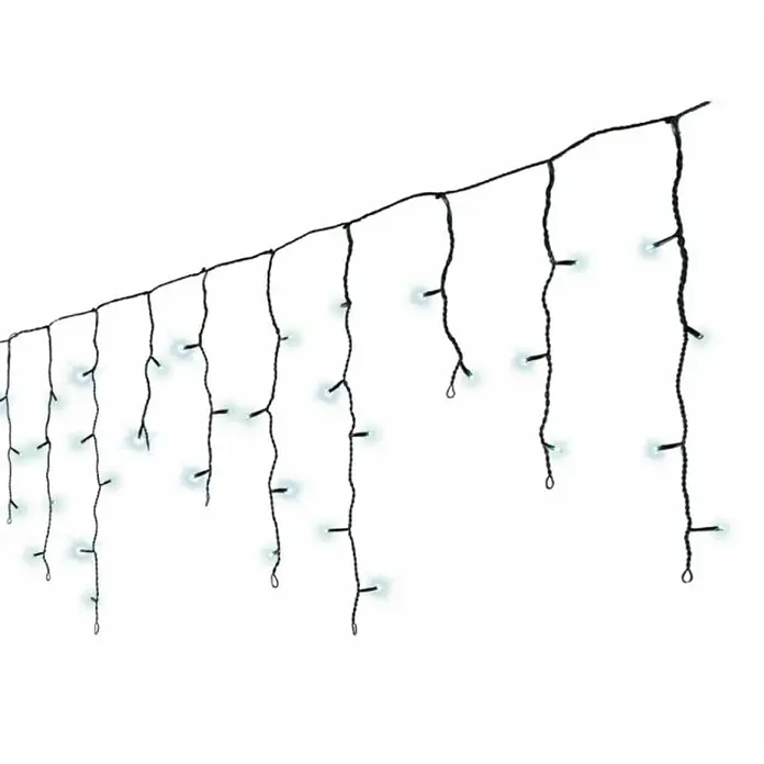 Guirnalda luminosa LED Cortina - Para interior, Color de luz: Blanco frío, Número de bombillas: 175 ud., Funcionamiento en red, 7,5 m - Primer plano de luces de cadena estilo carámbano, perfectas para decoraciones festivas interiores y exteriores.