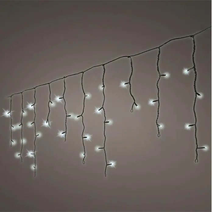 Guirnalda luminosa LED Cortina - Para interior, Color de luz: Blanco frío, Número de bombillas: 175 ud., Funcionamiento en red, 7,5 m - Guirnalda de luces LED blanco cálido en forma de carámbanos para decoraciones festivas interiores/exteriores. Estas luces crean un ambiente acogedor.