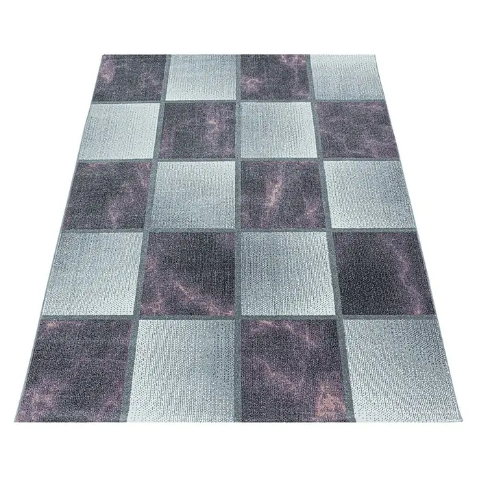 Kurzflorteppich Ottawa 4201 - Lila, 200 x 140 cm, 100% Polypropylen - Dieser Teppich besticht durch sein Schachbrettmuster mit abwechselnd grauen und dunklen, marmorierten Quadraten. Ein stilvolles Deko-Element.