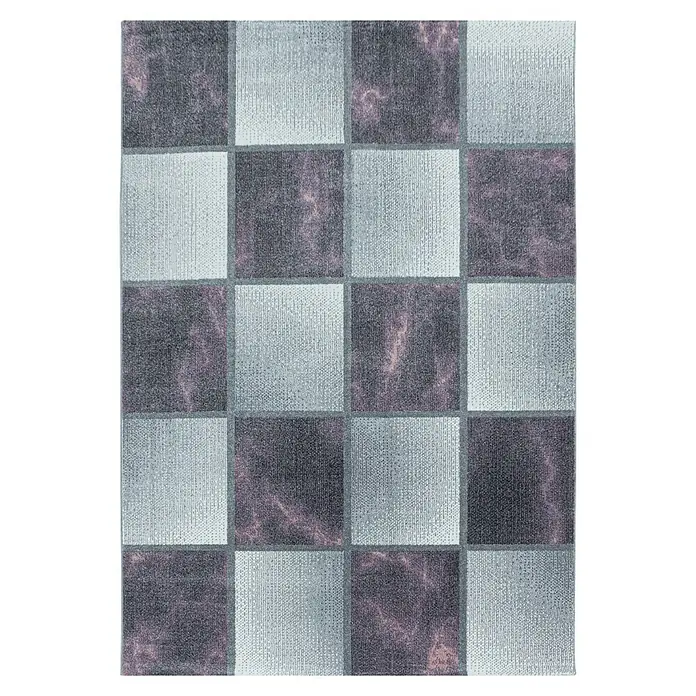 Kurzflorteppich Ottawa 4201 - Lila, 200 x 140 cm, 100% Polypropylen - Nahaufnahme eines Schachbrettmusters mit abwechselnden marmorierten und strukturierten Feldern.