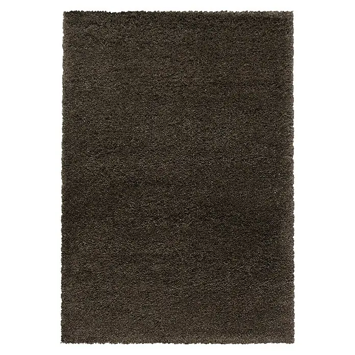 Hochflorteppich Fluffy 3500 - Braun, 200 x 140 cm, 100 % Polypropylen - Detailaufnahme eines quadratischen, dunkelbraunen Teppichs mit hoher Textur, ideal für gemütliche Wohnräume.