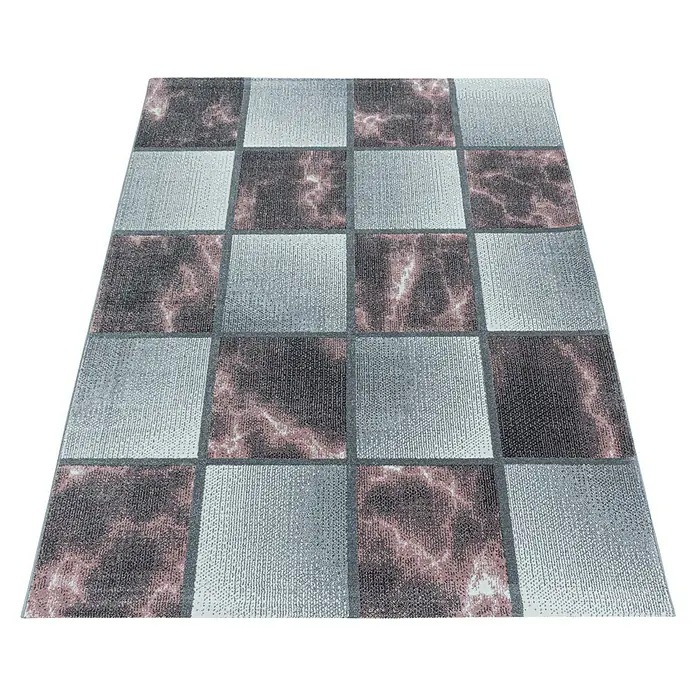 Kurzflorteppich Ottawa 4201 - Rose, 200 x 140 cm, 100% Polypropylen - Blickfang für den Boden: Der Teppich mit Schachbrettmuster in Silber und Marmor-Optik verleiht jedem Raum eine elegante Note.