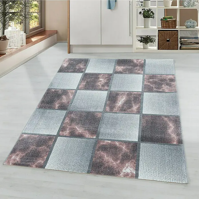 Kurzflorteppich Ottawa 4201 - Rose, 200 x 140 cm, 100% Polypropylen - Ein stilvoller, mehrfarbiger Teppich mit einem auffälligen Schachbrettmuster, ideal für moderne Wohnräume.
