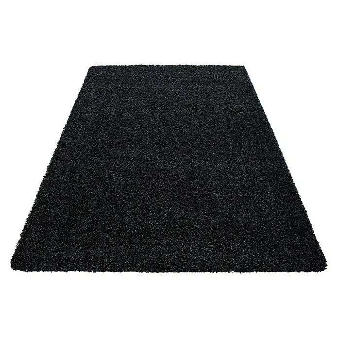 Hochflorteppich Life 1500Anthrazit, 200 x 100 cm, 100% Polypropylen - Schwarzer, rechteckiger Teppich mit weicher Textur vor einem neutralen Hintergrund. Ideal für Wohnzimmer, Schlafzimmer oder Büro.