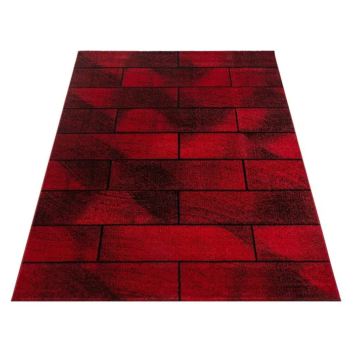 Kurzflorteppich Beta 1110Rot, 150 x 80 cm, 100 % Polypropylen - Ein roter Teppich mit einem auffälligen Ziegelsteinmuster, ideal für die Gestaltung von Wohnräumen mit einem Hauch von rustikalem Charme.